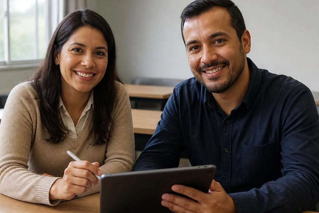 Duas participantes comparando anotações logo depois de uma rodada